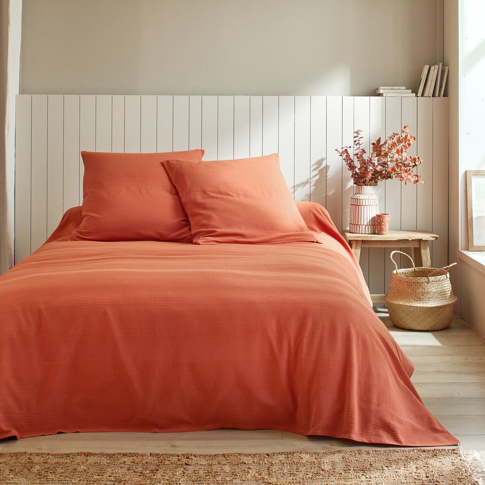 Jeté de lit uni tissé coton