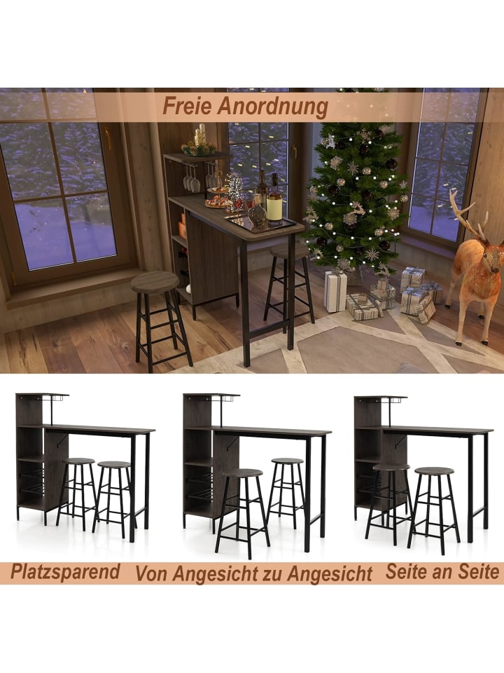 COSTWAY Bartisch mit Barhocker Set in Anthrazit günstig kaufen onesize