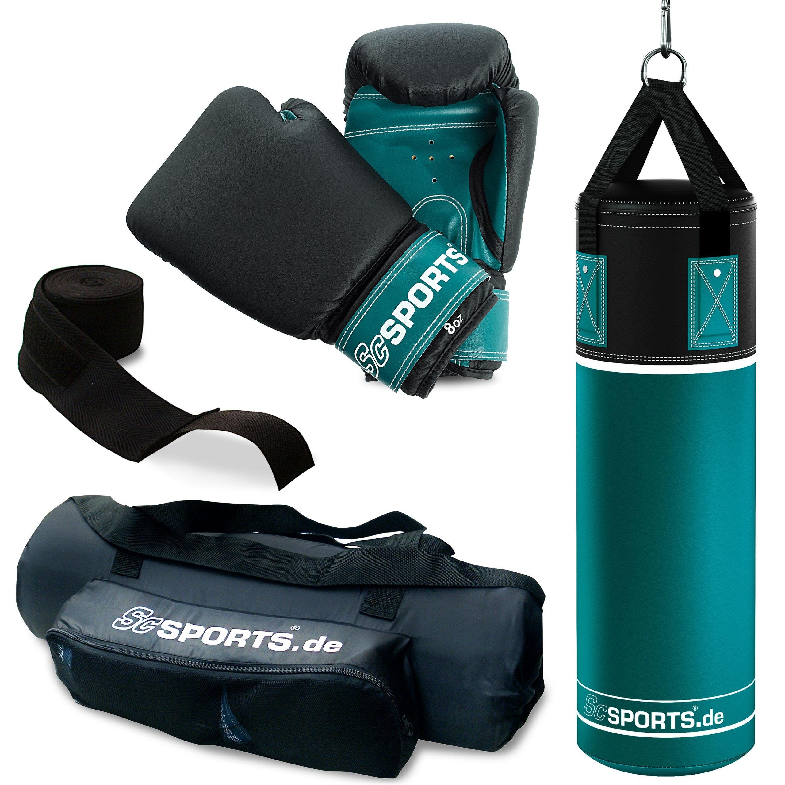 ScSPORTS® Boxsack Boxsack Set-5,5kg, Gefüllt, Boxhandschuhen/Bandagen, Nylongurt/Tasche