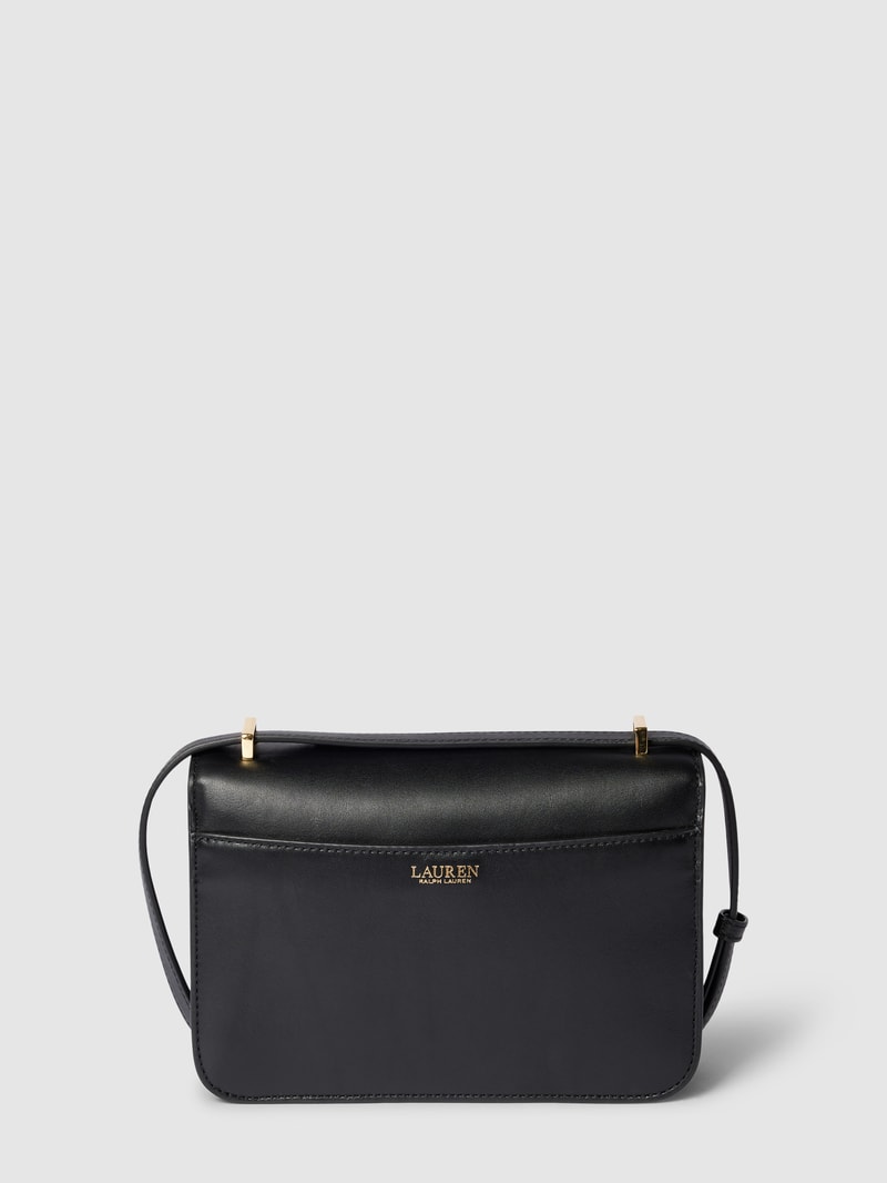 Schultertasche mit Label-Applikation in schwarz