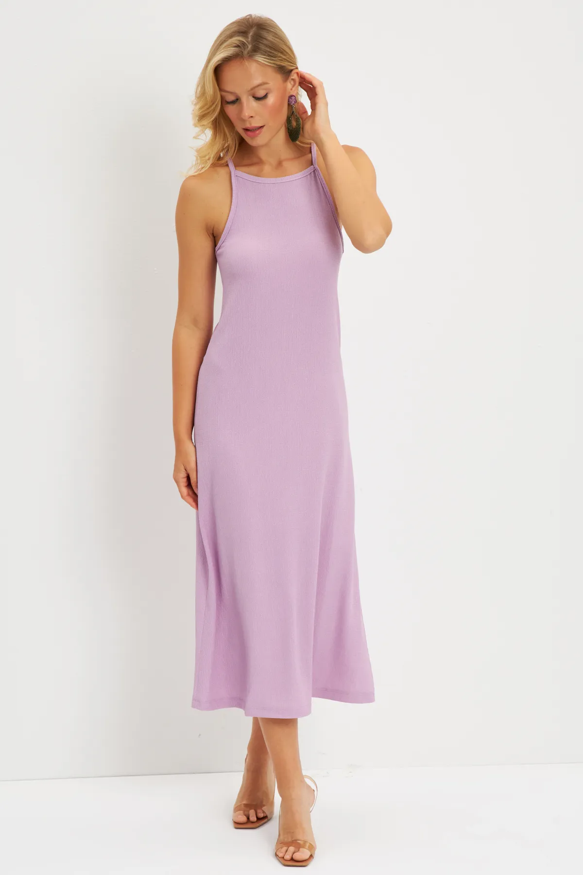Cool & Sexy  Lila Neckholder-Midikleid mit Wickeldesign für Damen DMR166