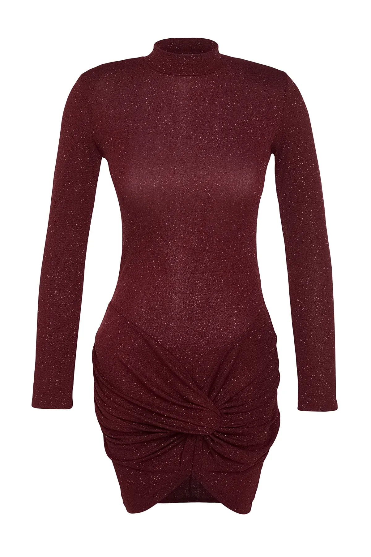 Trendyol Collection  Burgunderfarbenes, tailliertes, glänzendes, gestricktes, elegantes Abendkleid TPRAW24EL00006