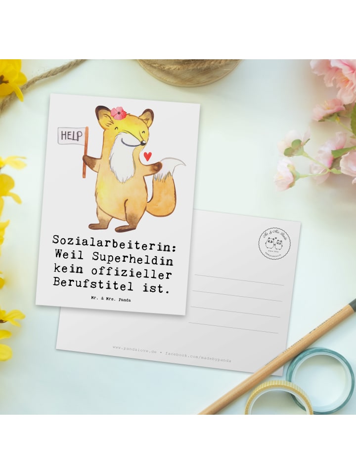 Mr. & Mrs. Panda Postkarte Sozialarbeiterin Heldin mit Spruch in Weiß günstig kaufen onesize