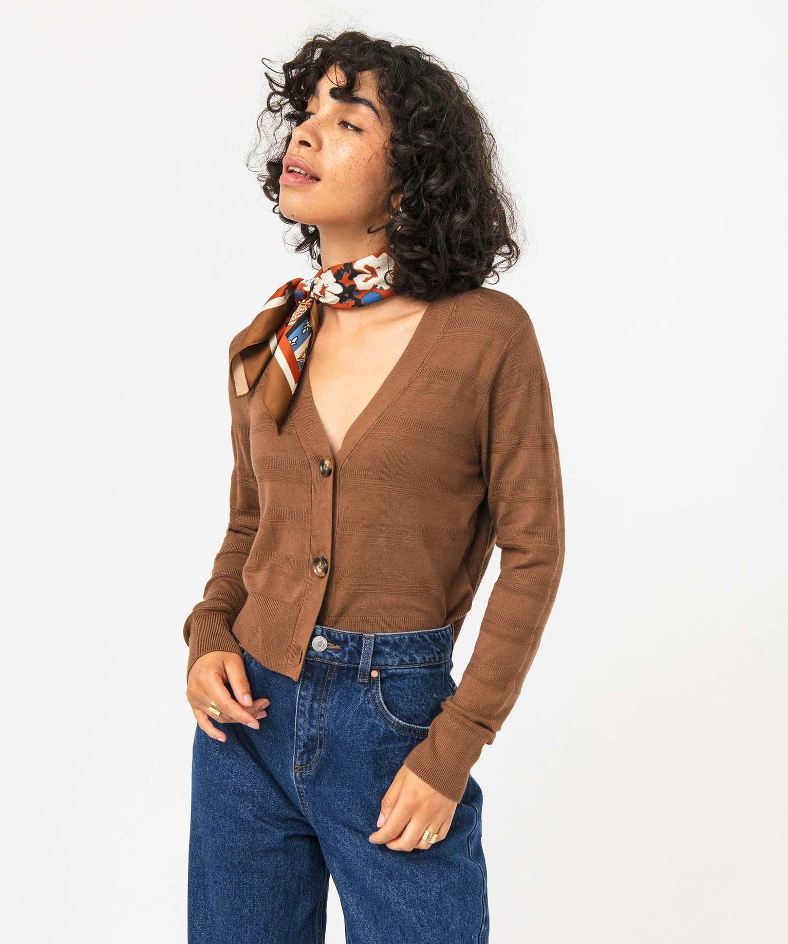 Gilet court à col V femme marron | GEMO