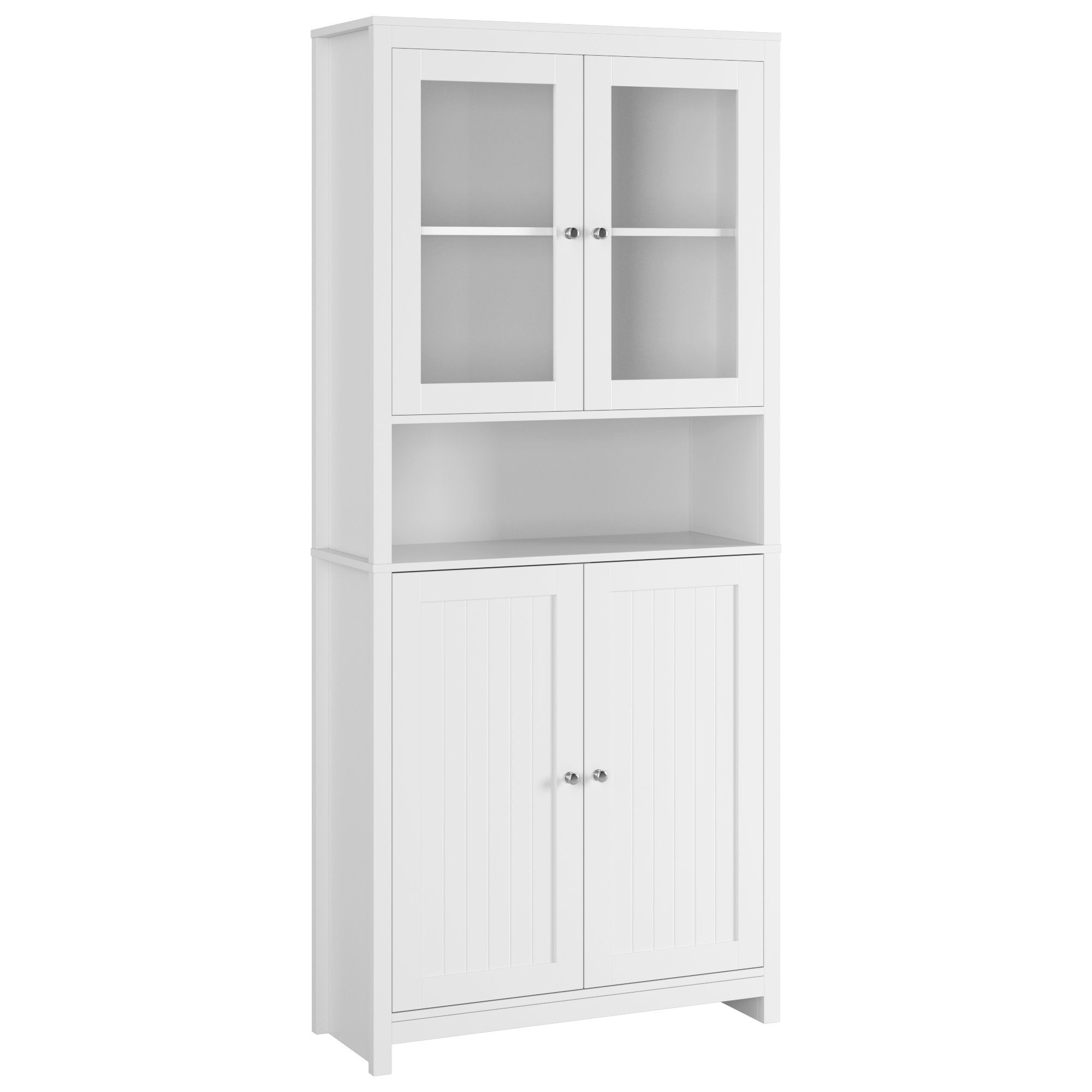 Homfa Hochschrank 190cm Vitrinenschrank, Bücherschrank mit 4 Türen, Buffet, Weiß