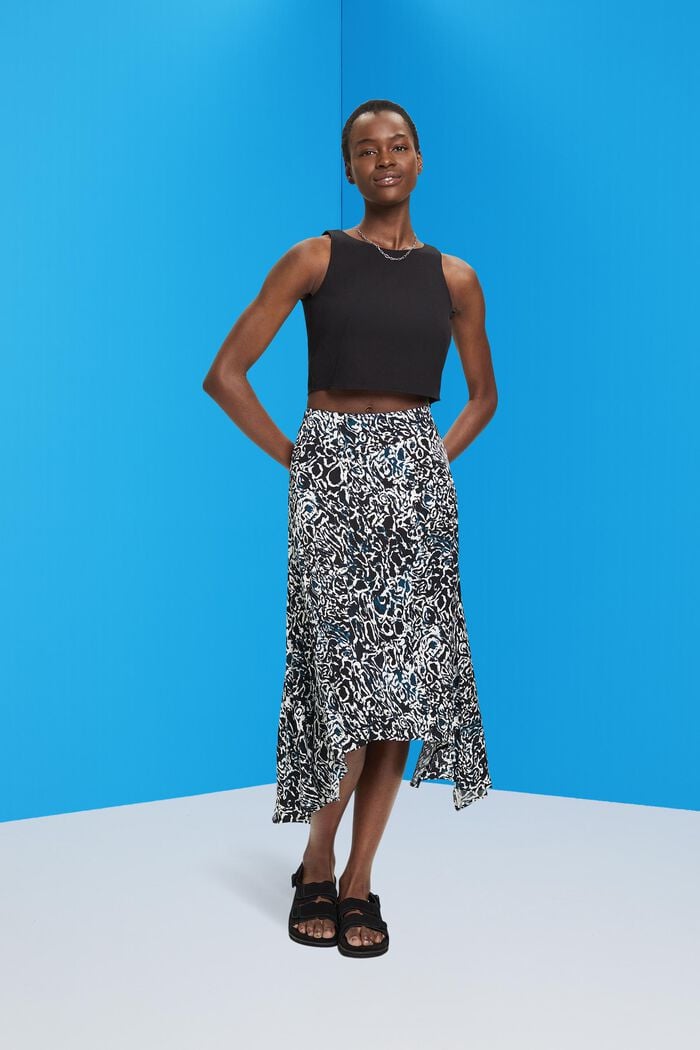 Asymmetrischer Satinrock mit Allover-Print