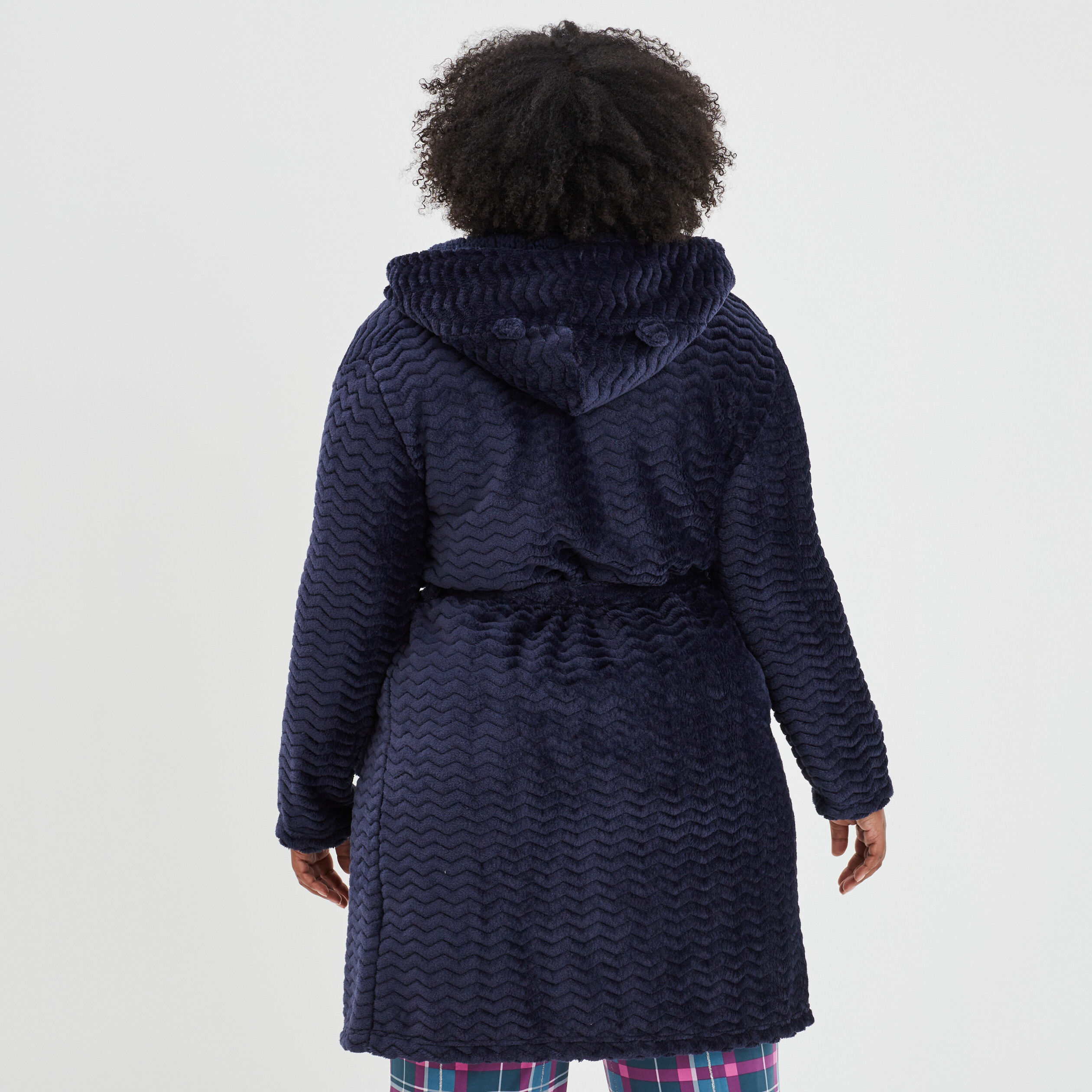 Peignoir velours fils métallisés bleu marine femme grande taille | La Halle