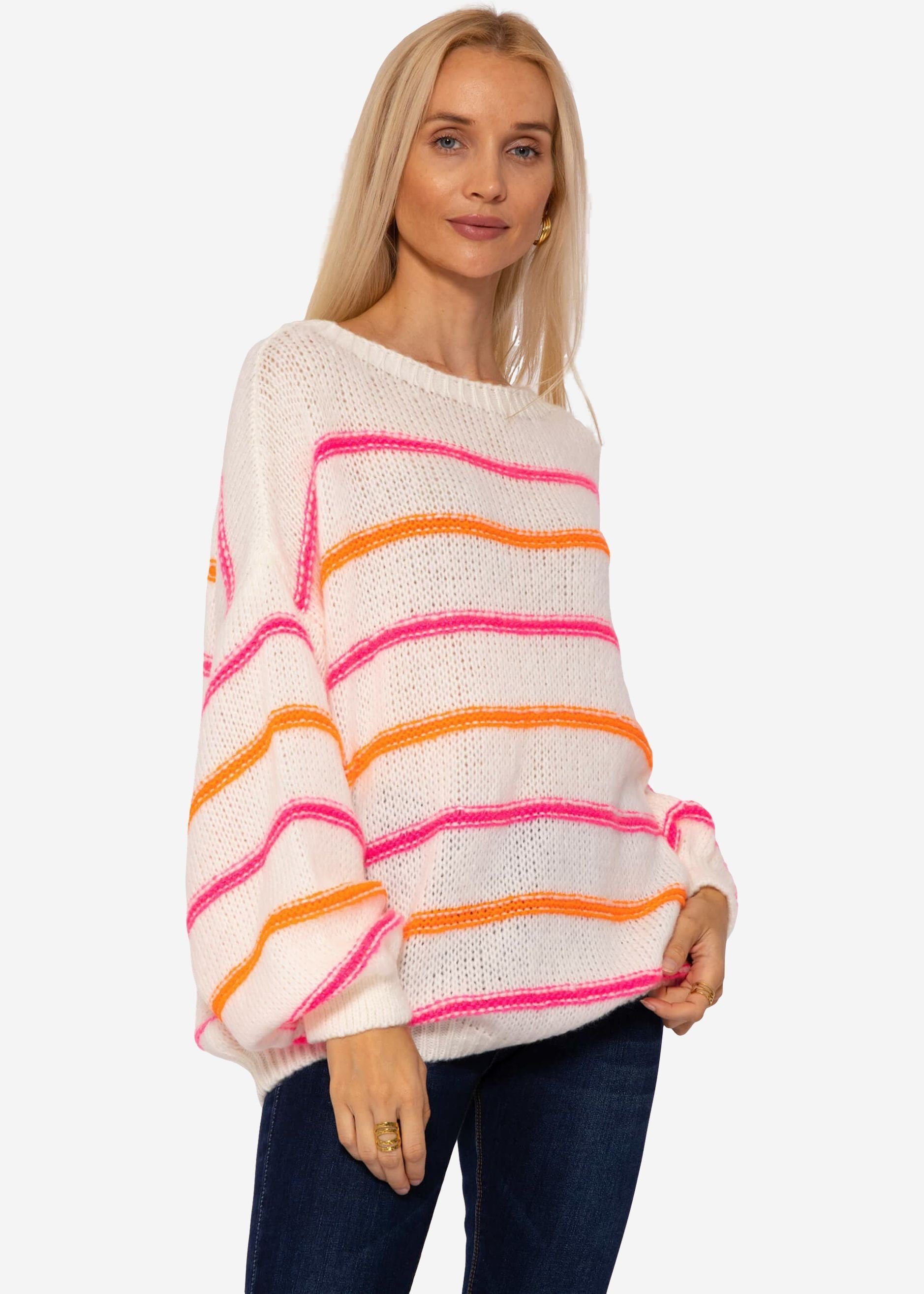 SASSYCLASSY Strickpullover Oversize Pullover Damen aus weichem Grobstrick Lässiger Strickpullover mit weitem Rundhalsausschnitt Made in Italy