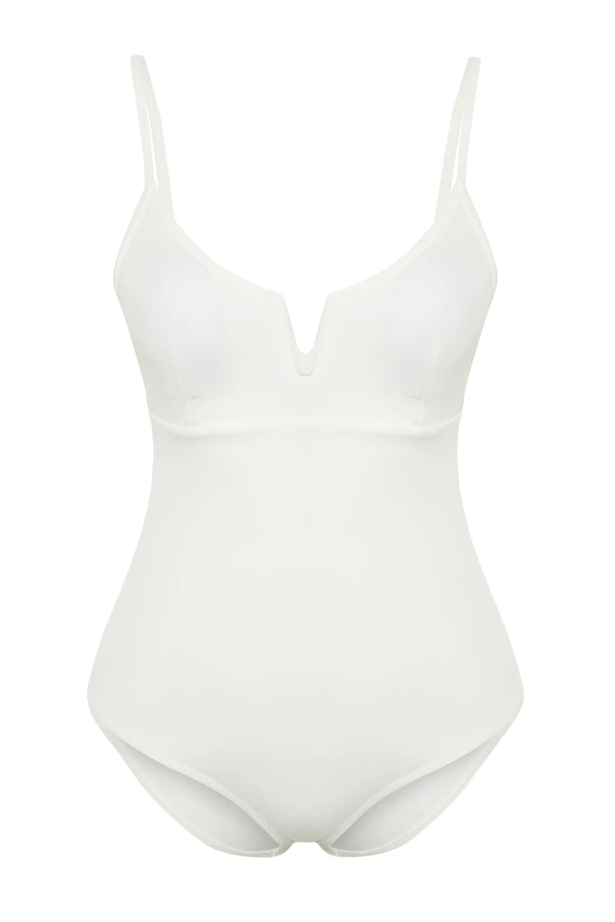 Trendyol Collection  Ecrufarbener normaler Badeanzug mit V-Ausschnitt TBESS22MA0010