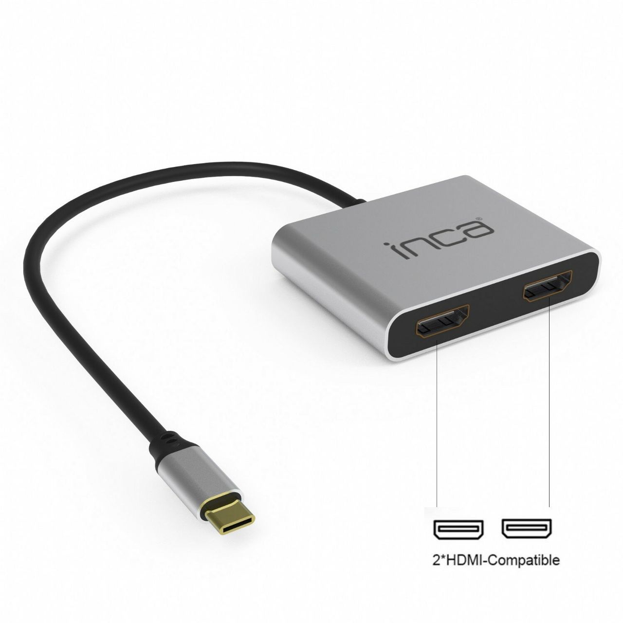 Inca Typ-C-Hub X4 Dual HDMI 4K@30 Hz  USB-C Adapter Silber