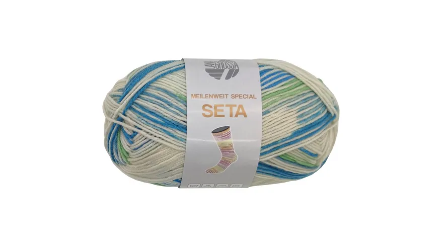 Lana Grossa Sockenwolle Meilenweit Speziale Seta 4-fach 50 g 3431 - weiß/türkis/blau