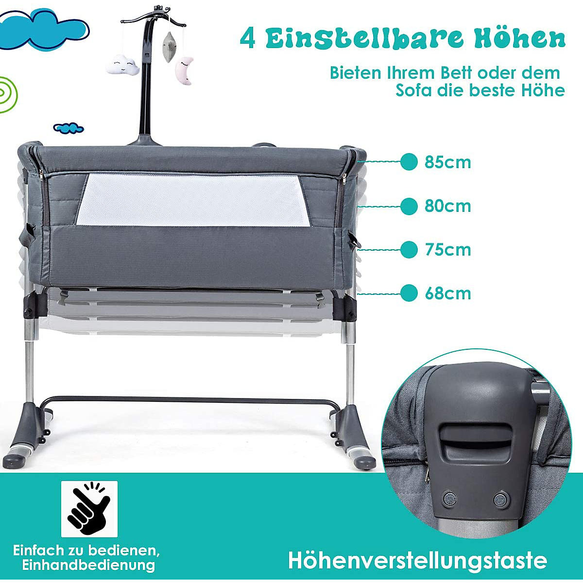 Beistellbett breit-, neigungs- & höhenverstellbar