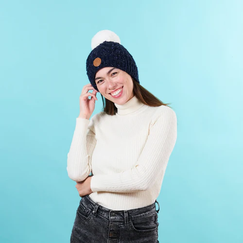 Brick Lane Navy Blue Beanie - Navy Blue Fleece