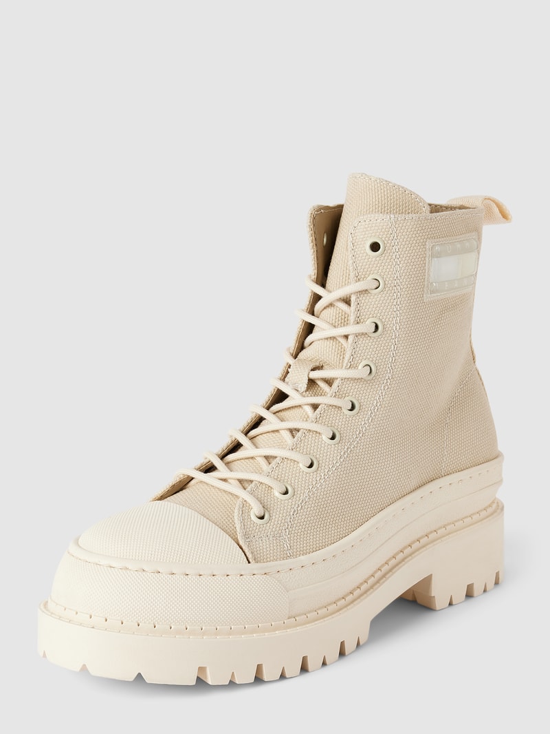 Schnürboots mit Label-Patch Modell 'CANVAS' in beige