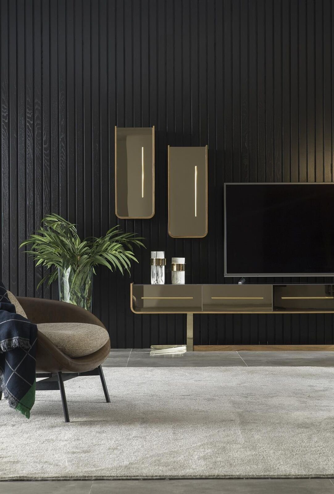 JVmoebel Wohnwand Schrank Wand Wohnzimmer tv Möbel Schrankwand Media rtv Wohnen, (3-St., 1x TV-Ständer + 2x Wandregal), Made in Europa