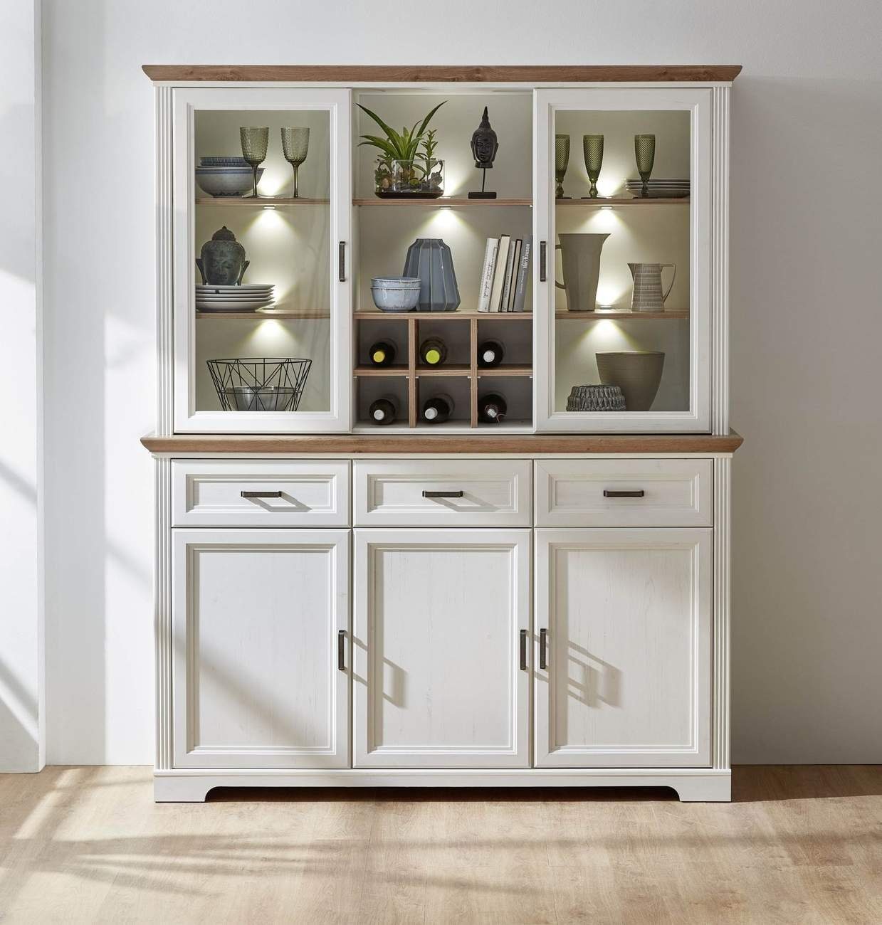 Innostyle Küchenbuffet Buffet Geschirrschrank JASMIN Pinie weiß Nachbildung