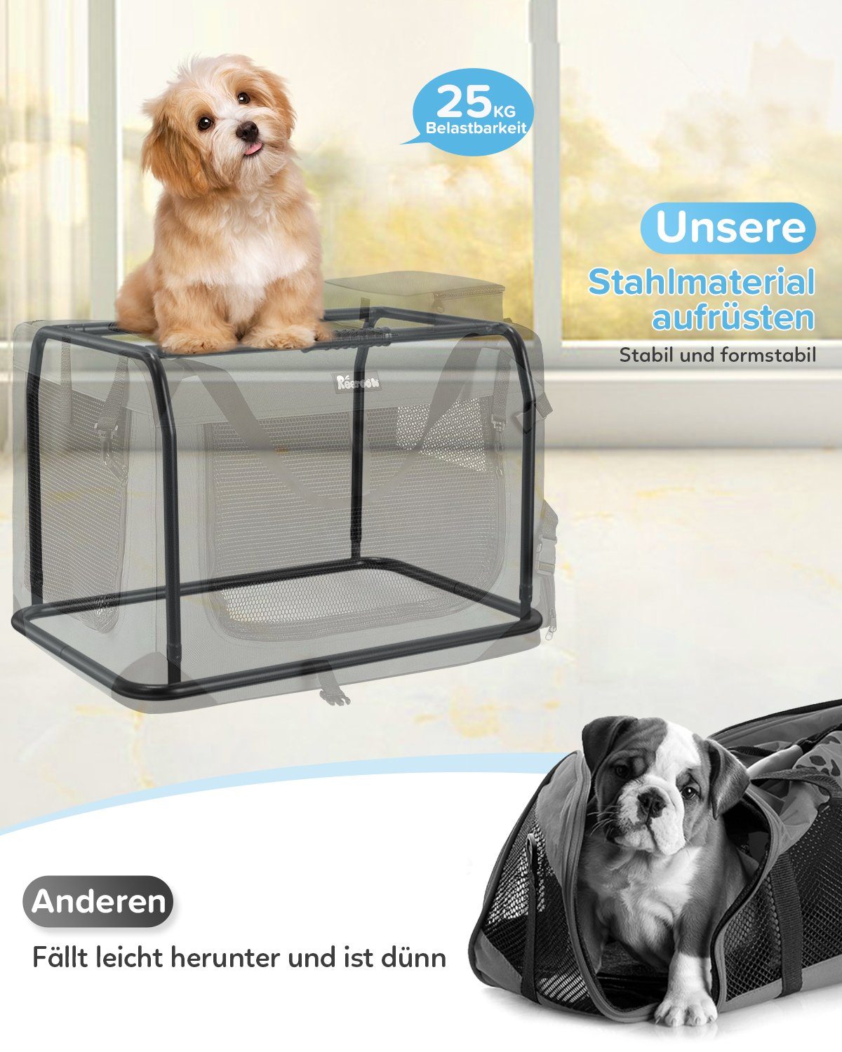 Reerooh Hunde-Transportbox Tiertransportbox Faltbar Hundebox Katzentasche Transportbox Hundenapf