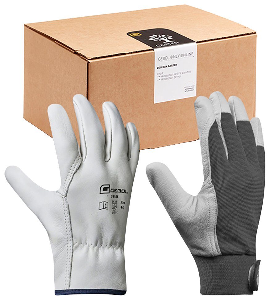 Gebol Leder-Arbeitshandschuhe Garten (Set) 5 Paar hochwertige Arbeitshandschuhe und 1 Schutzbrille