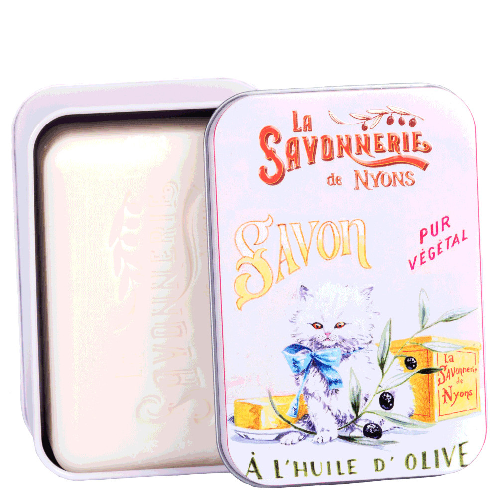 La savonnerie de nyons Savon 200g Fleur de Coton et Boîte Métal Chat Persan Savon