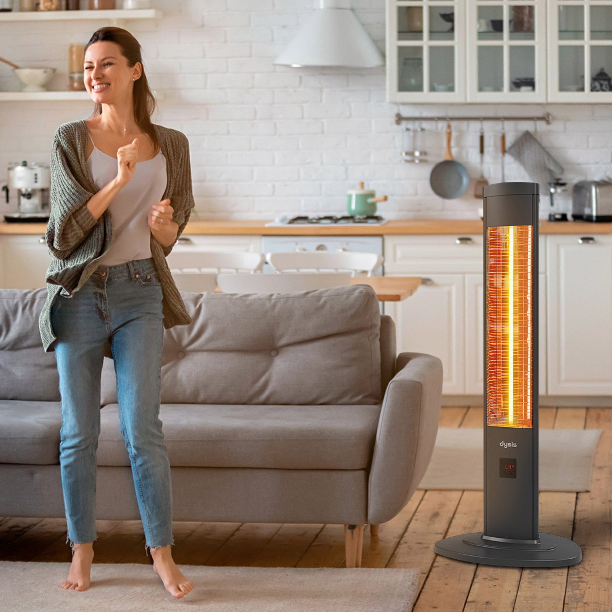 dysis Heizstrahler Standgerät, 2000 W, mit Wasserdicht Schutzhülle, 4 Heizstufen mit Fernbedienung