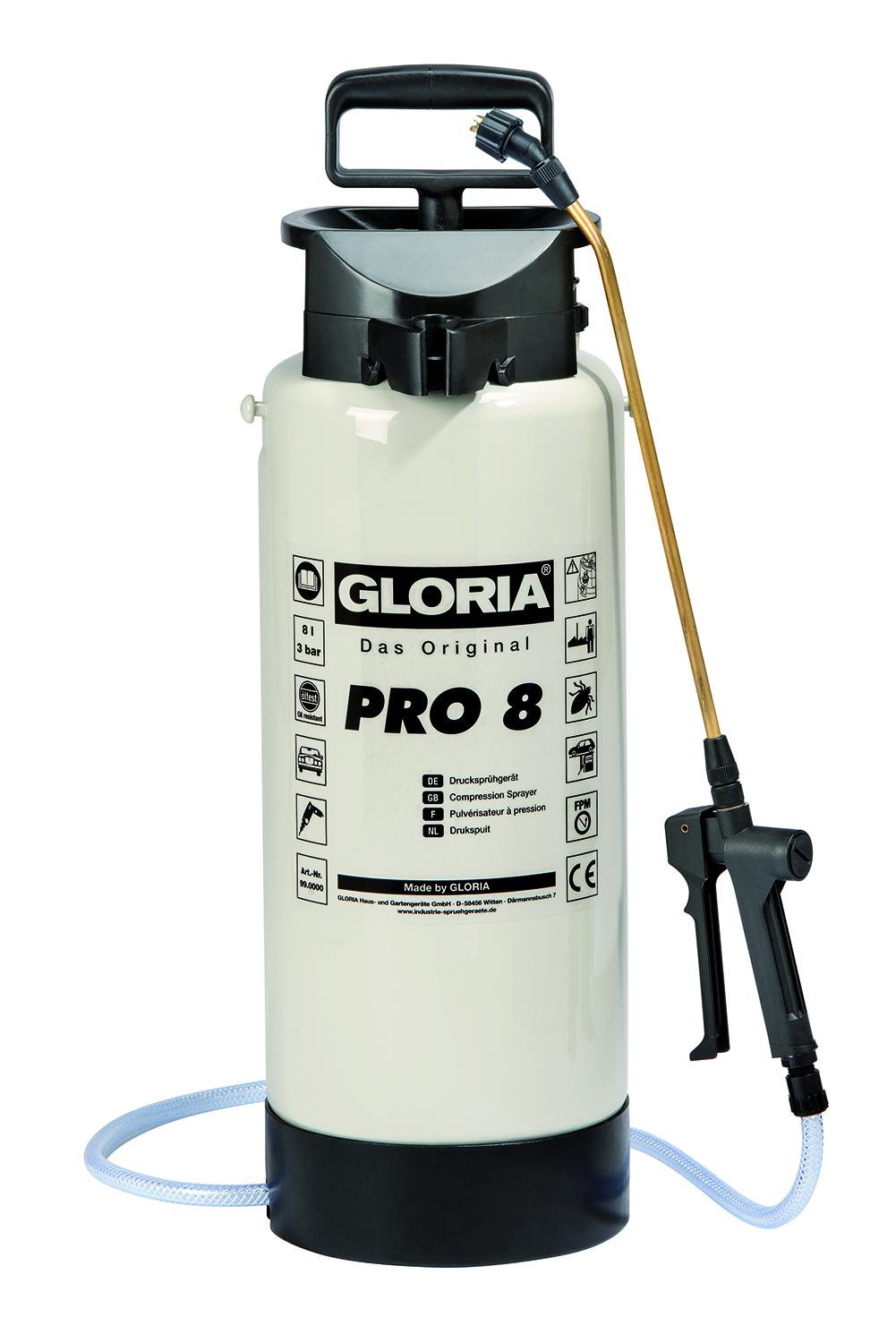 Gloria 001206.0000 Pro 8 Tlačni raspršivač 8l Viton brtve ravno raspršivanje 80°