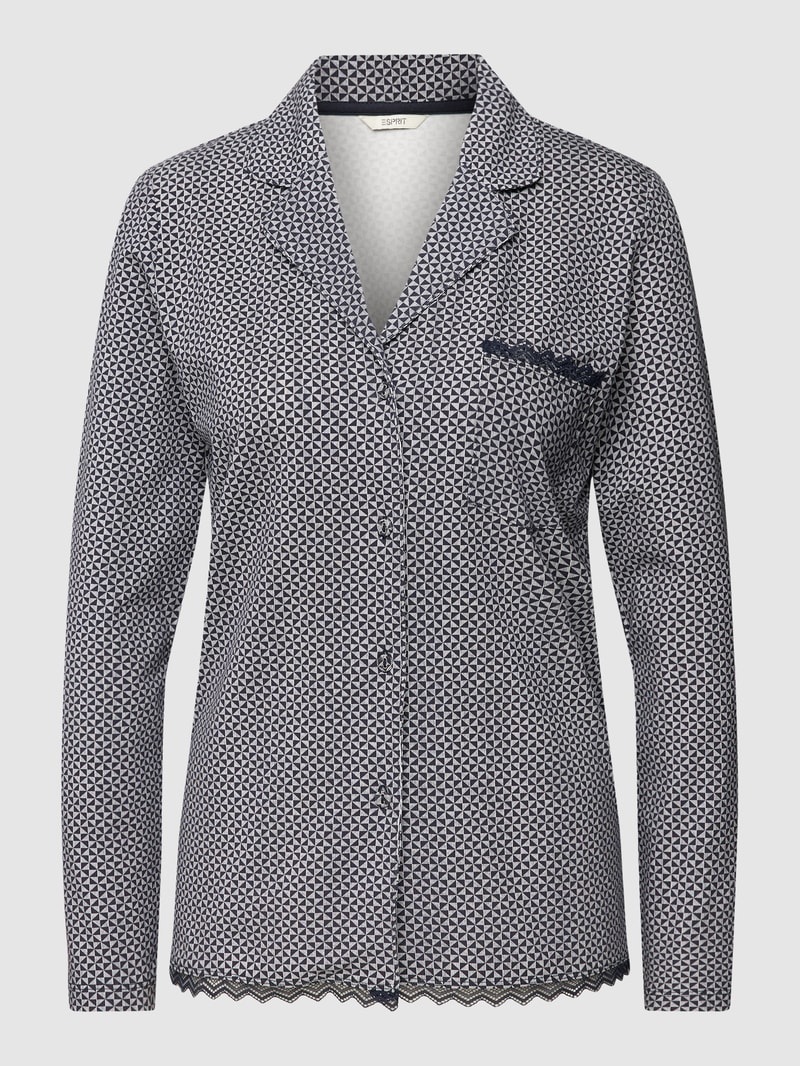 Pyjama-Oberteil mit Allover-Muster in dunkelblau