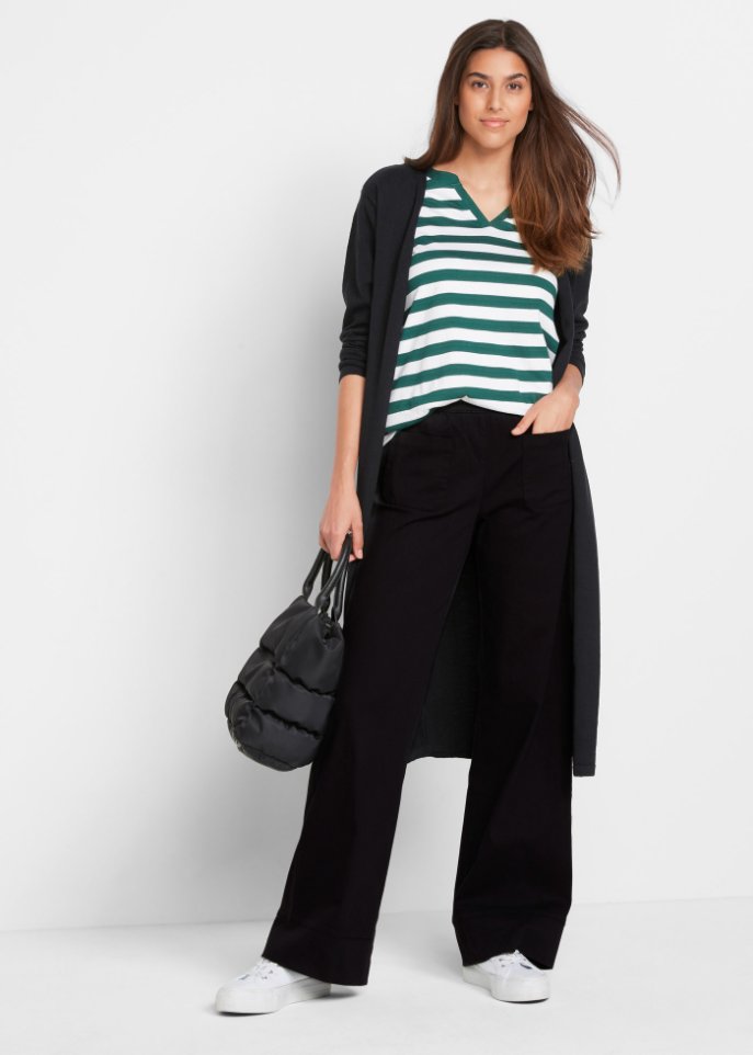 Twillhose mit ausgestelltem Bein und High-Waist-Bequembund