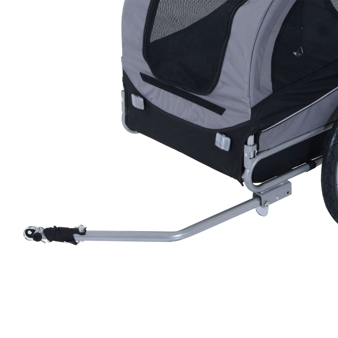 PawHut Fahrradanhänger Hundeanhänger Hunde Fahrrad Tier Anhänger Grau Schwarz