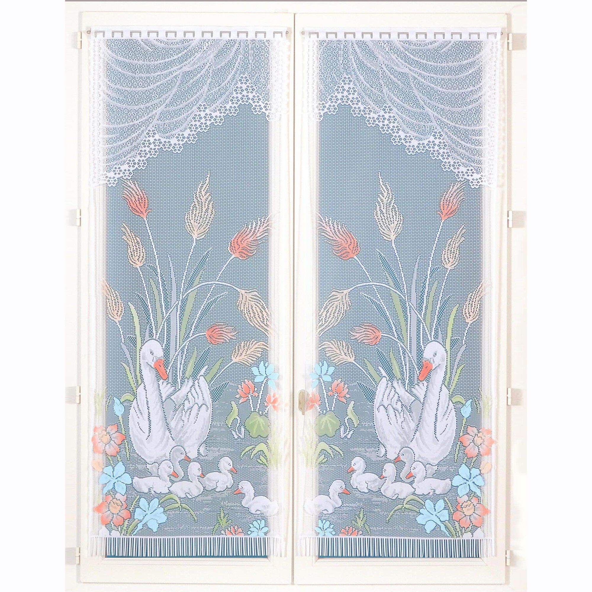 Vitrage droit motif cygnes