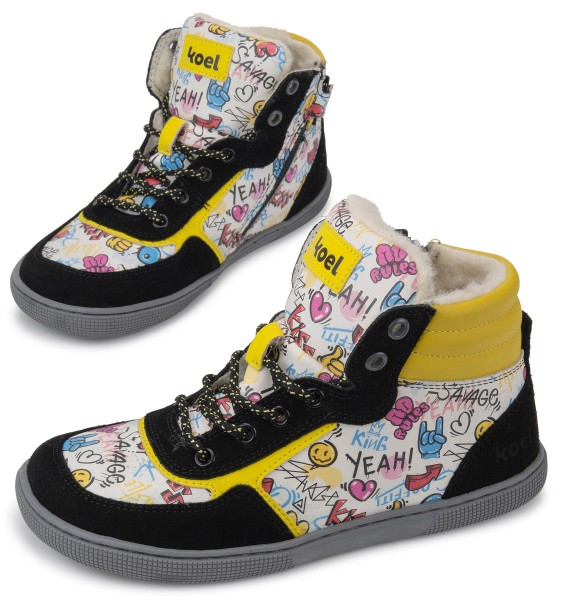 Koel bare ~ Danish MidCut Sneaker Winter ~ Yellow Graffiti