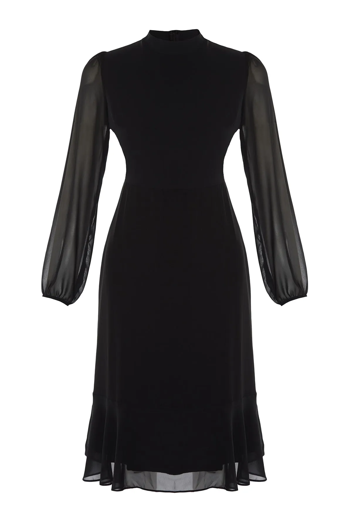 Trendyol Collection  Schwarzes A-Linien-Midikleid aus Chiffon mit Stehkragen und Futter TWOAW20EL1313