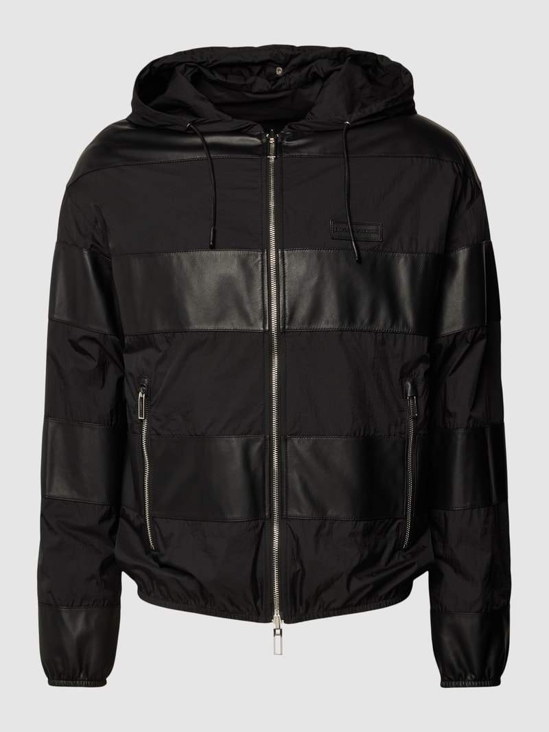 Jacke aus Lammleder mit Kapuze in schwarz