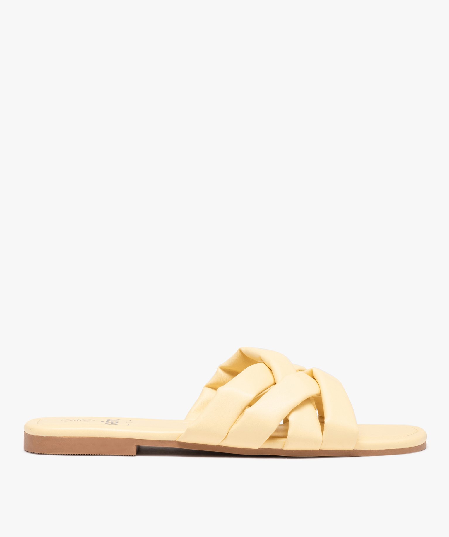 Mules femme à talon plat et brides matelassées entrecroisées jaune | GEMO