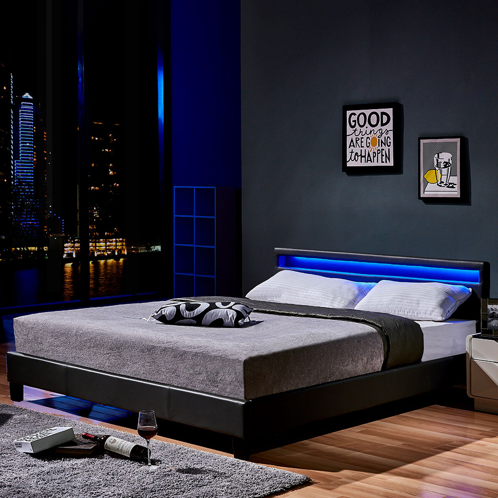Home Deluxe LED Bett ASTRO - 180 x 200 cm Dunkelgrau