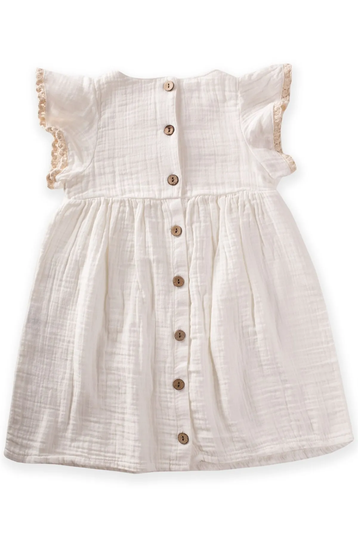 Cigit  Robe, bestickte Spitze, detailliertes böhmisches Musselinkleid, 2–8 Jahre, Ecru