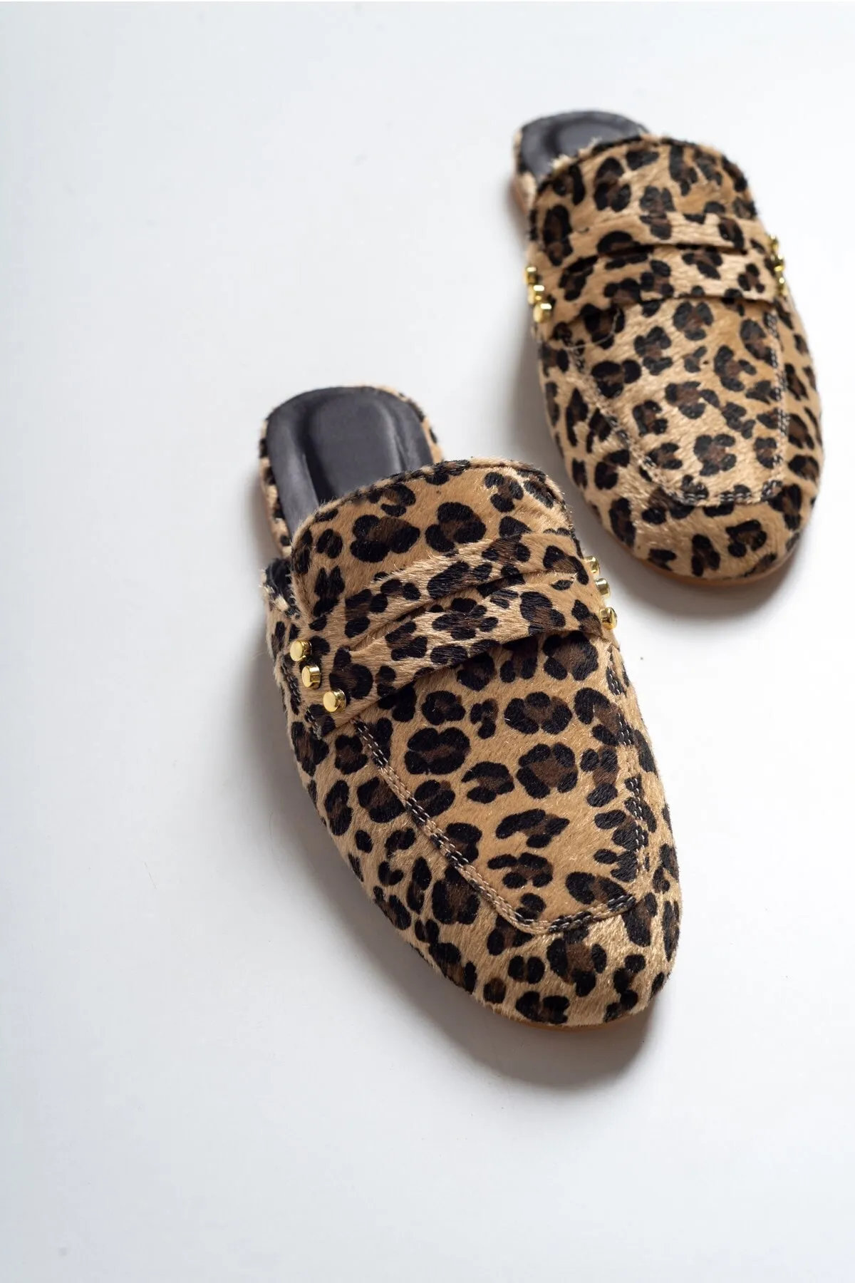 LuviShoes  Braune Leoparden-Hausschuhe aus echtem Leder für Damen