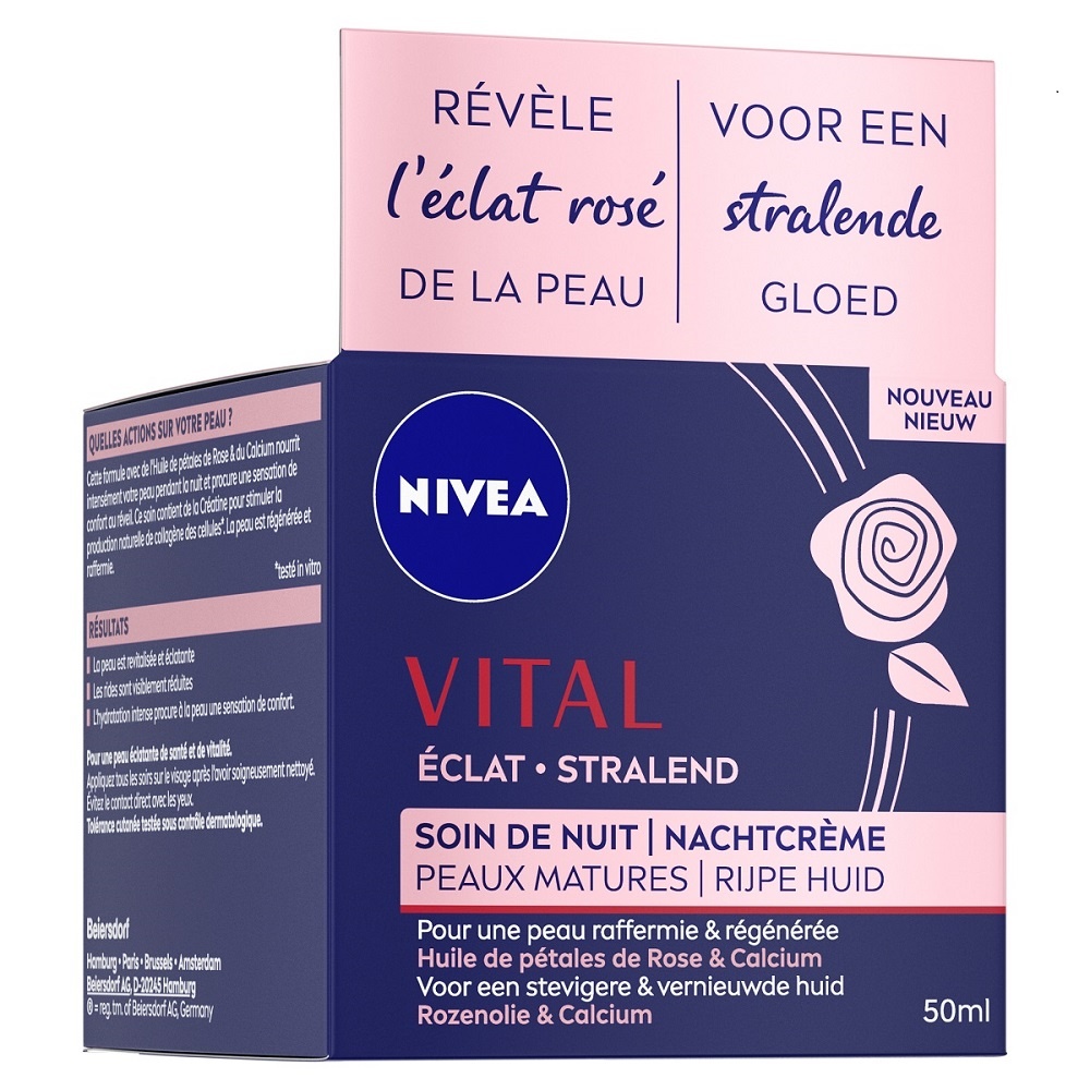nivea VITAL ECLAT - Crème de jour Huile pétales Rose & Calcium Soin visage anti-âge peaux mature