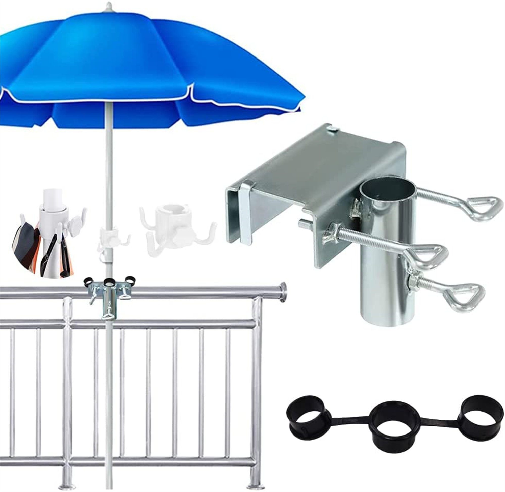 flowgoer Schirmhalter Outdoor Regenschirm Clips, Halter für Balkongeländer
