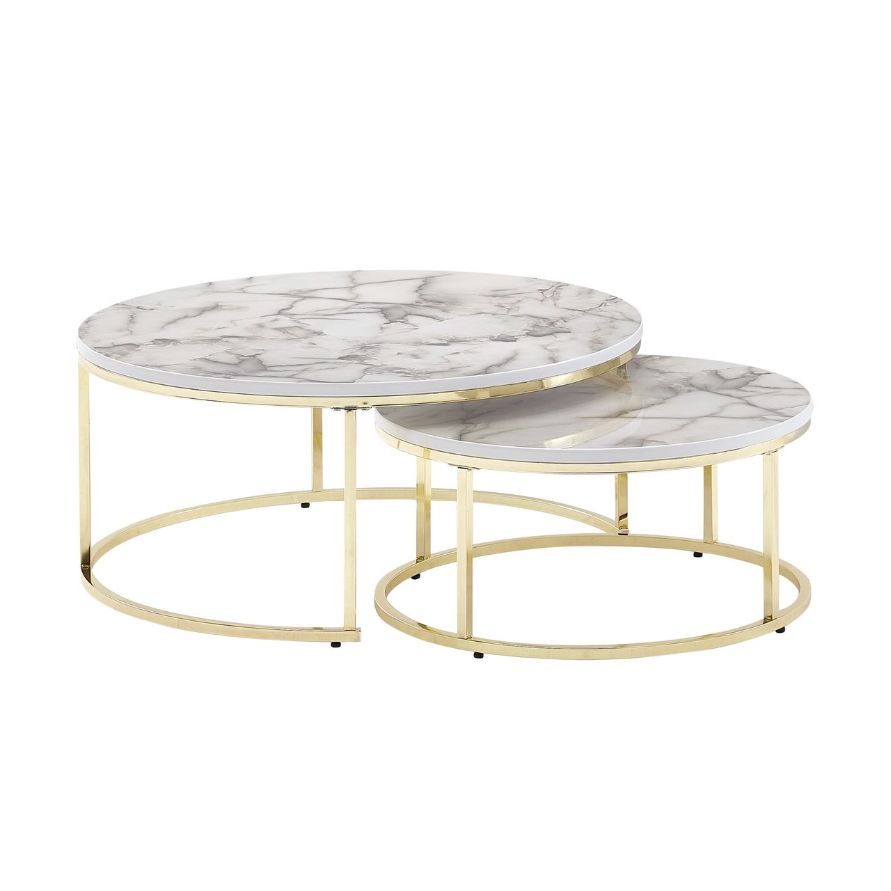 Wohnling Couchtisch 2er Set Weiß Gold Marmor Optik