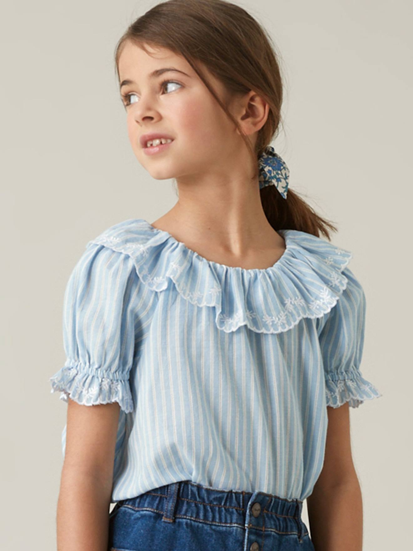 Blouse brodée fille CYRILLUS rayé marine