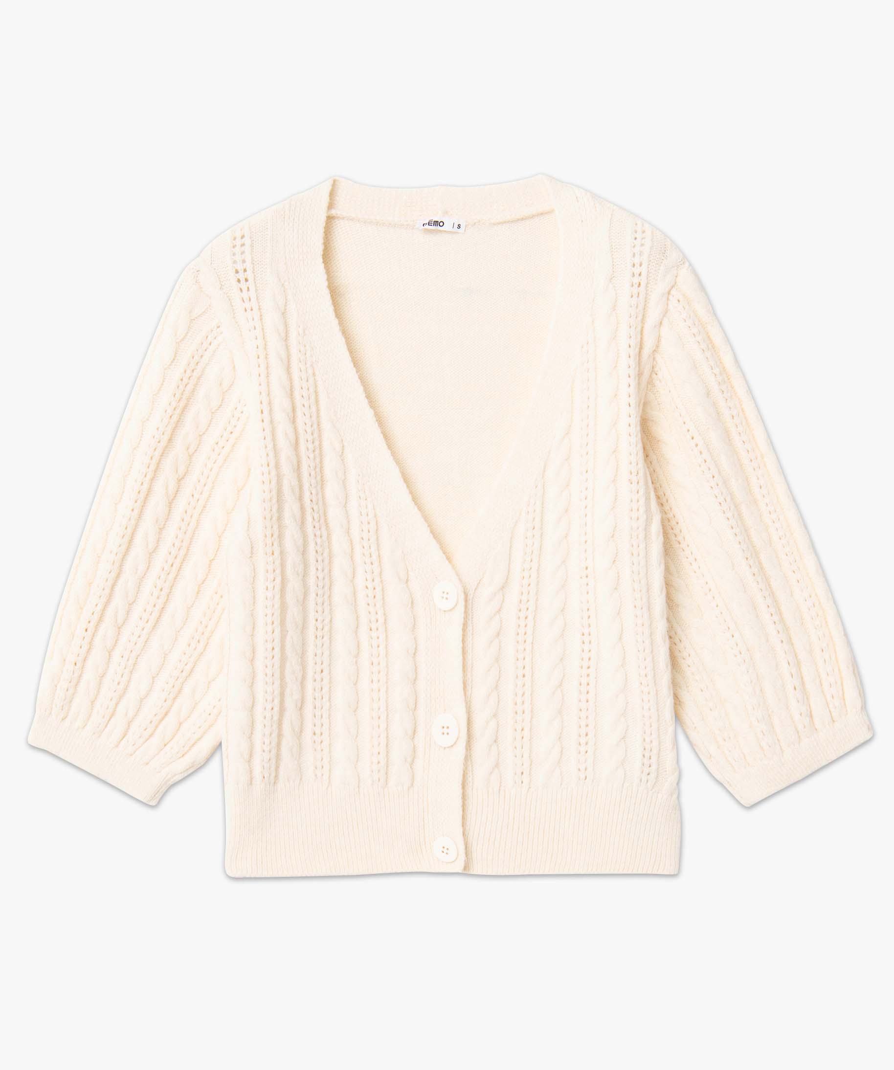 Gilet femme à col V en maille torsadée ecru | GEMO