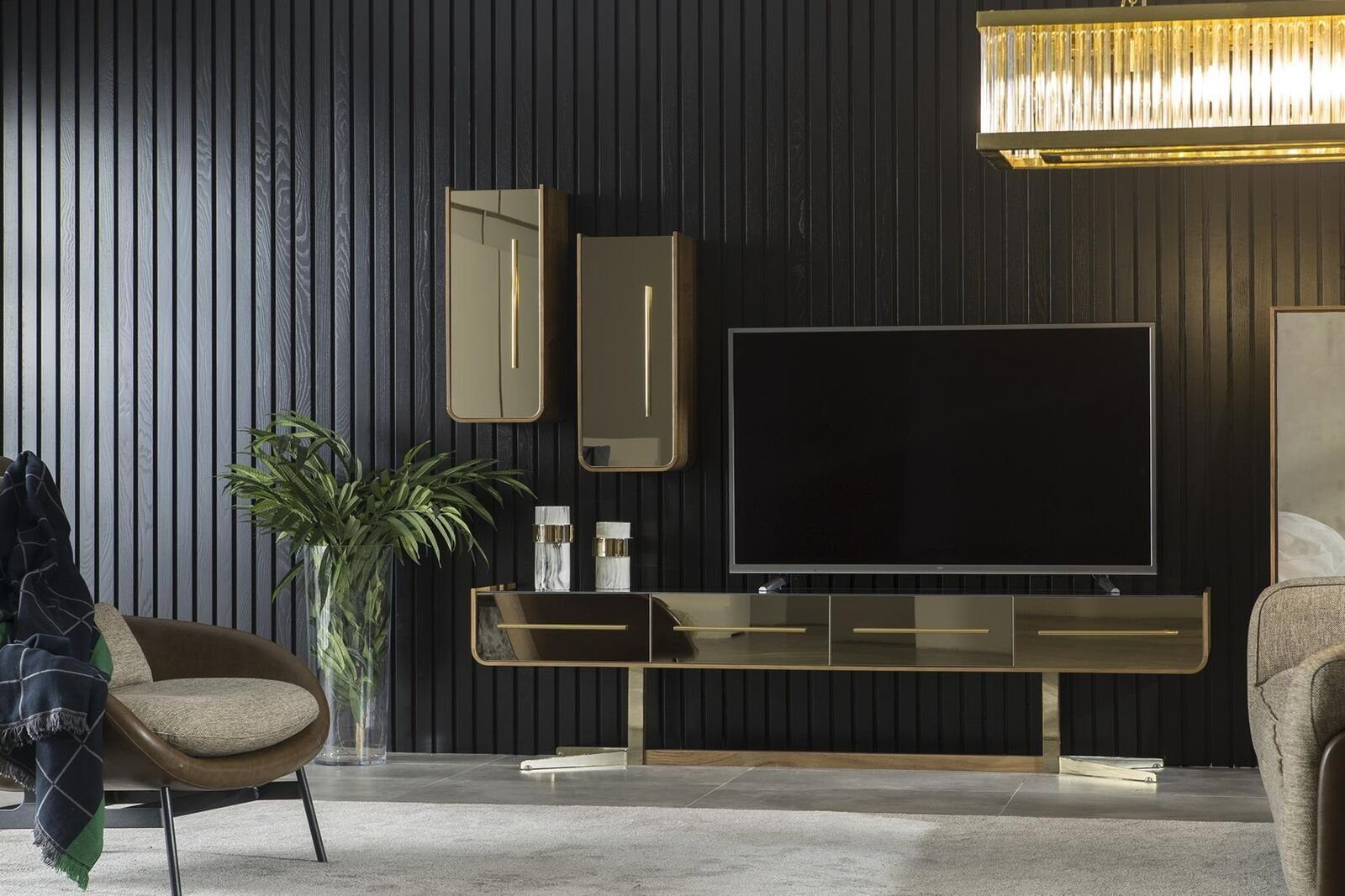 JVmoebel Wohnwand Schrank Wand Wohnzimmer tv Möbel Schrankwand Media rtv Wohnen, (3-St., 1x TV-Ständer + 2x Wandregal), Made in Europa
