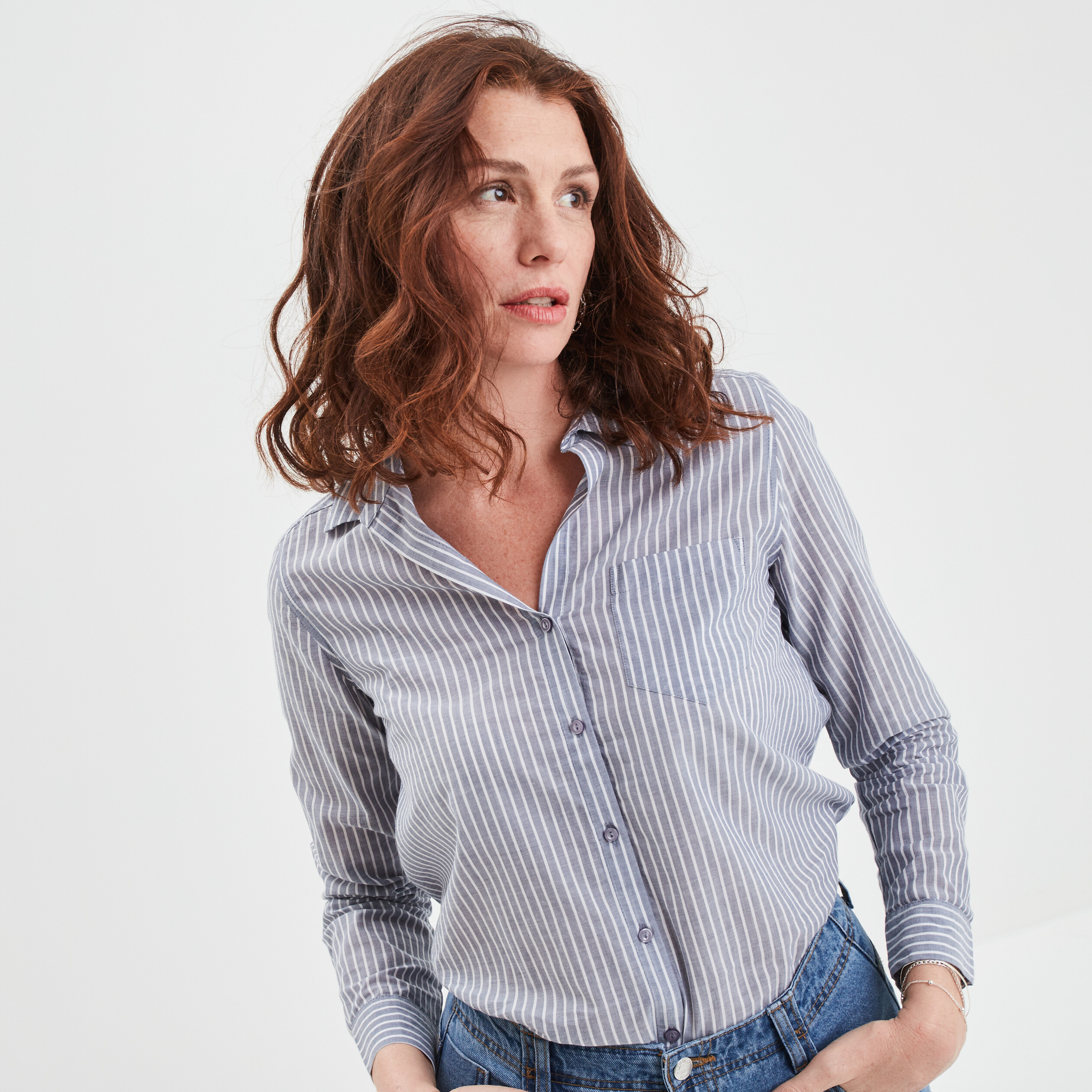 Chemise manches retroussables bleu femme | La Halle