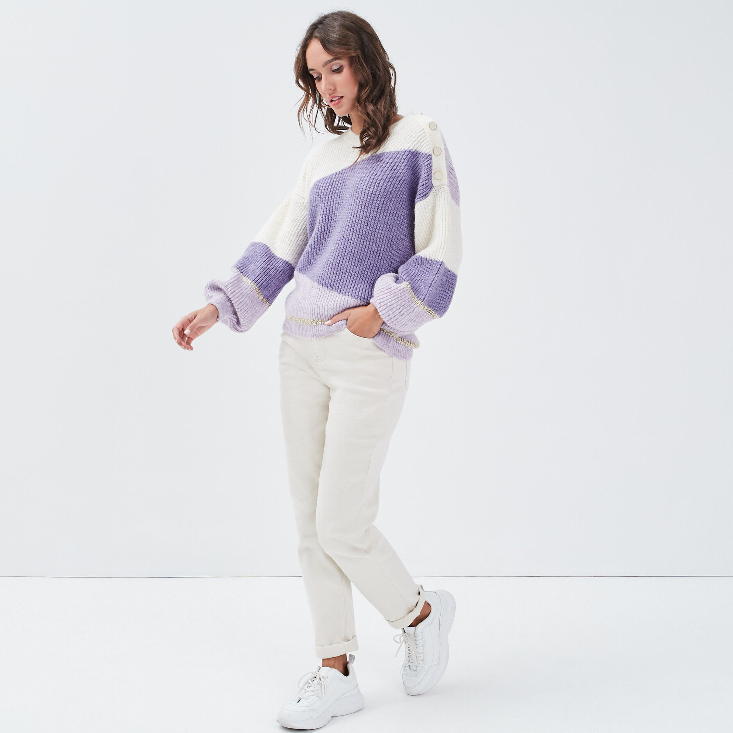 Pull avec boutons violet clair femme | Cache Cache