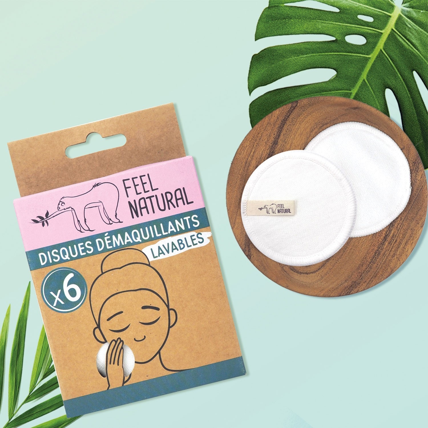 Paket 6 pralnih blazinic za odstranjevanje ličil Feel Natural