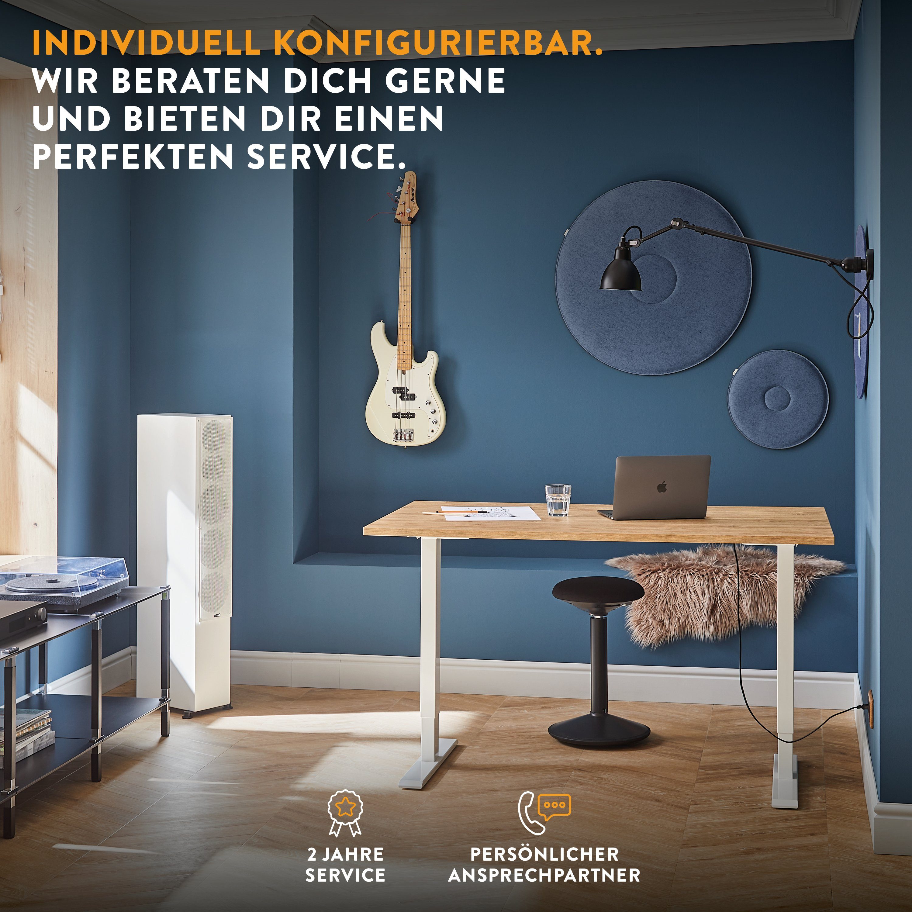boho office® Schreibtisch Homedesk Eco (Tischgestell Weiß, Tischplatte Wildeiche 110 x 60 cm), Stehschreibtisch elektrisch höhenverstellbar, 3 Speicherplätzen