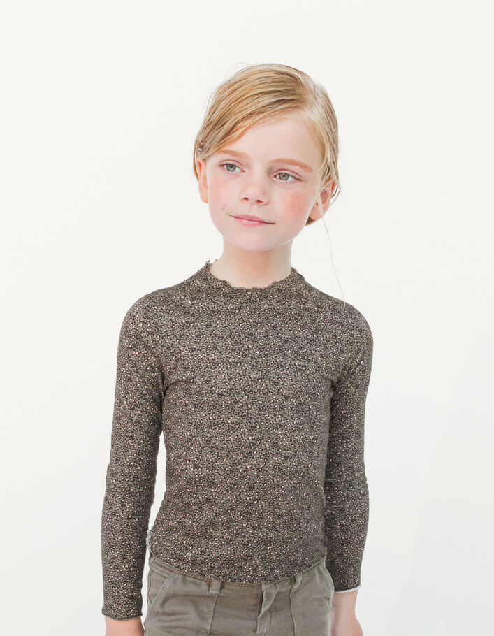 T-shirt kaki imprimé léopard fille