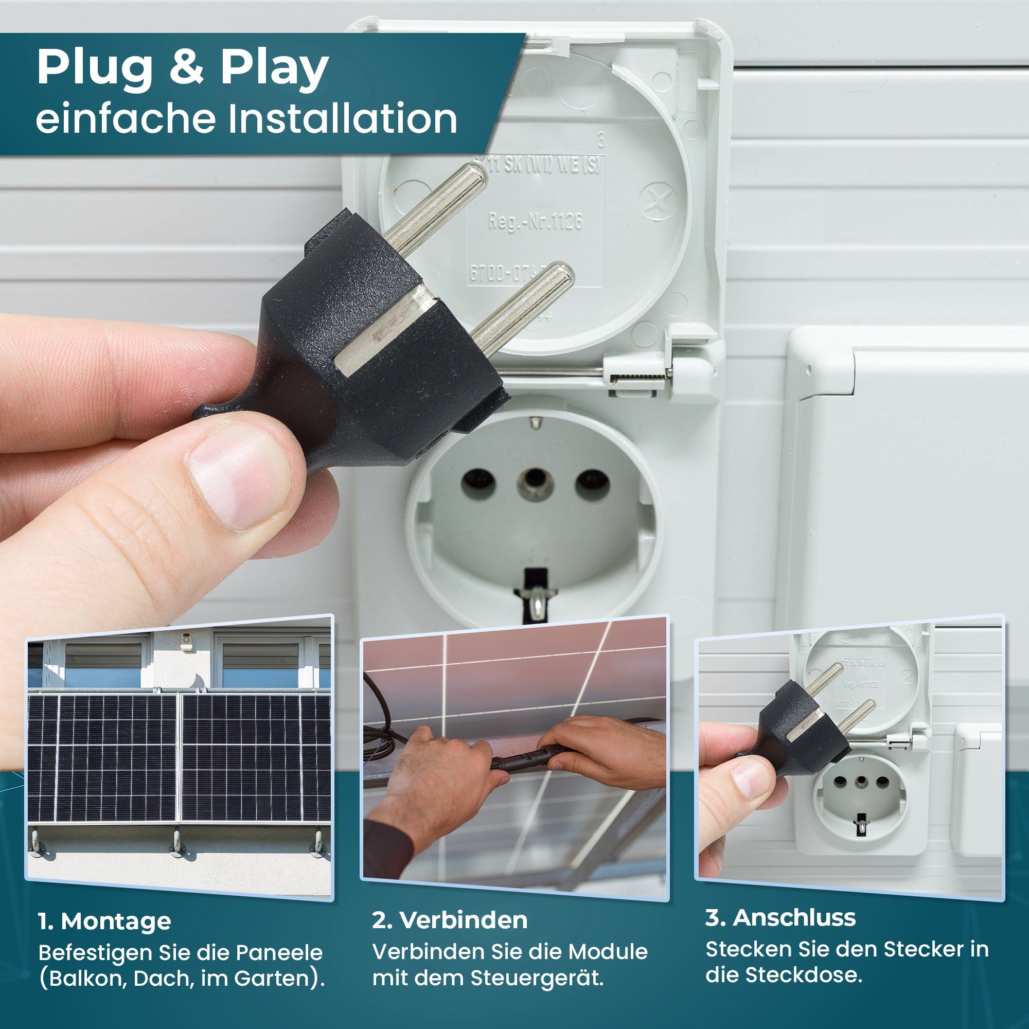 VESKA Solaranlage Balkonkraftwerk 830 / 600 Watt Photovoltaik Mini-PV Anlage, 600,00 W, (Steckerfertig genehmigungsfrei, Upgradebar auf 800 W Schwarz WIFI), PERC Technologie, Antireflexbeschichtung