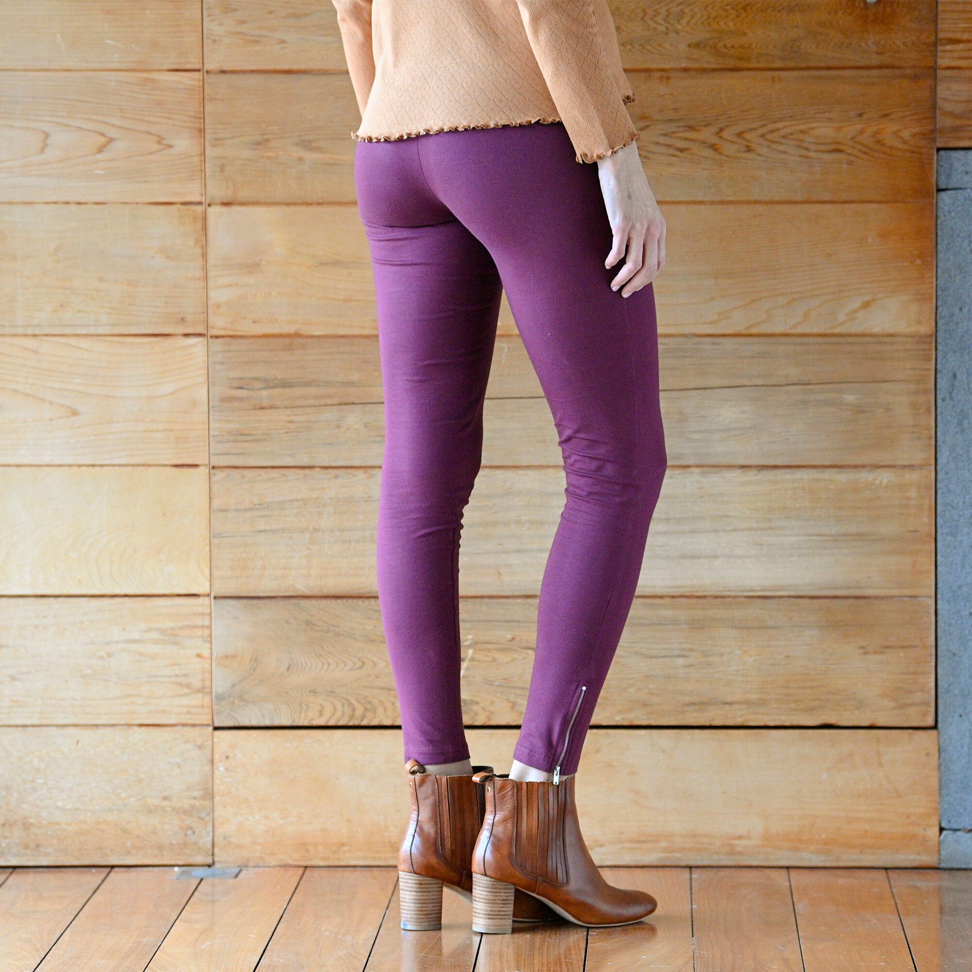 Legging bas de jambe zippé, taille élastiquée