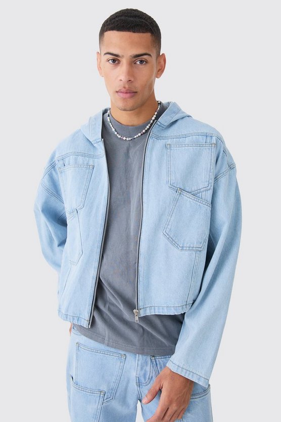 Kastiger Denim-Hoodie mit Acid-Waschung